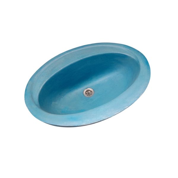 Blue Bespoke Oval Drop in Concrete Basin 61 x 47 x 18cm