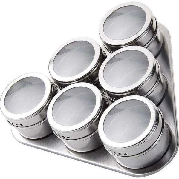 6 Pieces Of Magnetic Spice Jars - Silver