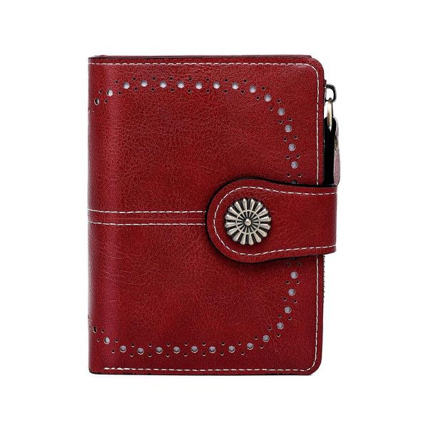 Womens Leather Portable Wallet RFID Credit Card Holder