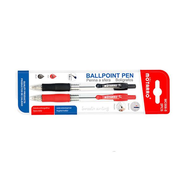 2Pack High Quality 1mm Tip 1 Black &amp; 1 Red Ballpoint Pens Pack