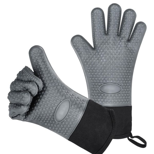Silicone Kitchen Oven Gloves Set of 2 Heat Resistant Mitt Non Slip - Grey