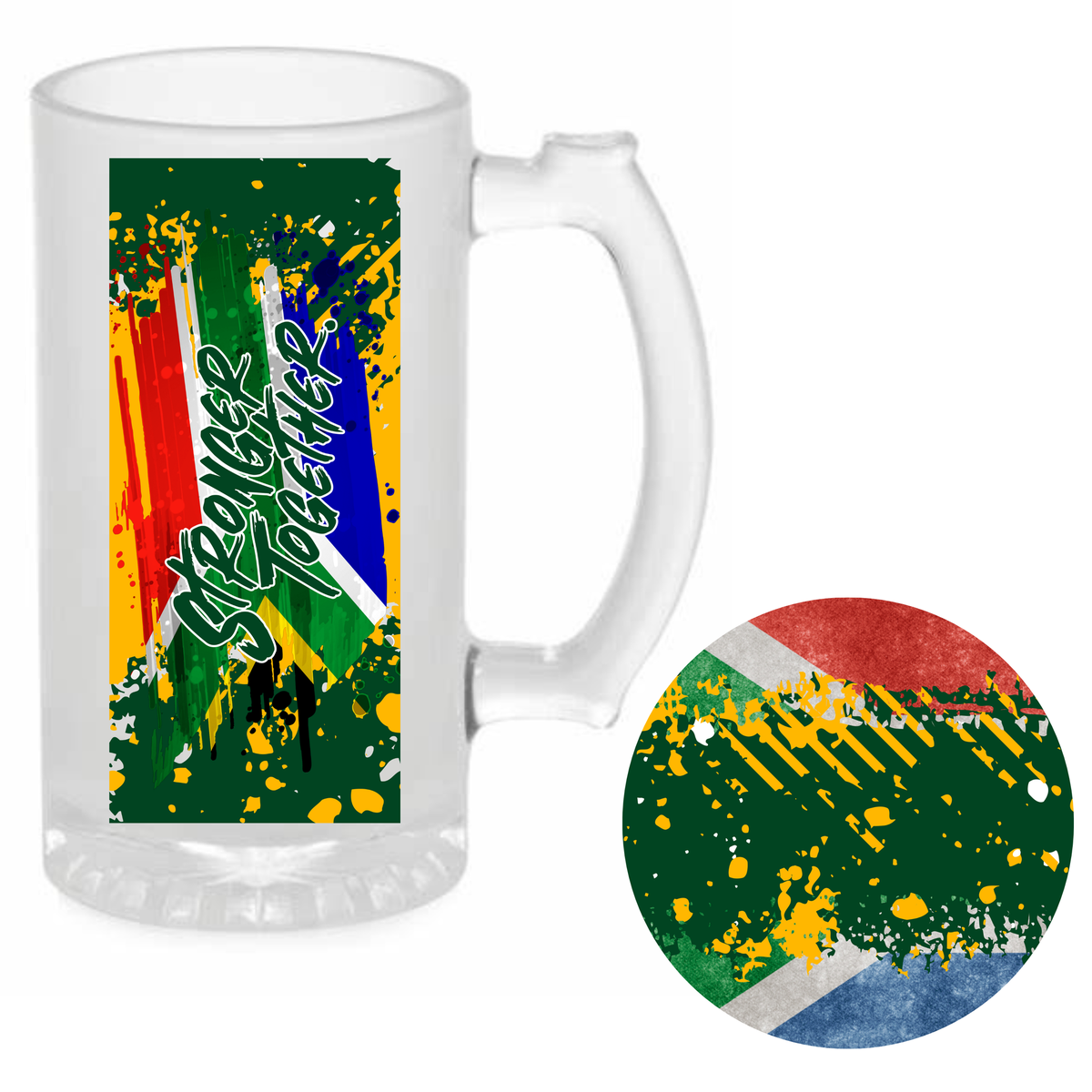 Stronger SA Rugby Frosted Glass 4.20ml Beer Glass & Coaster Shop