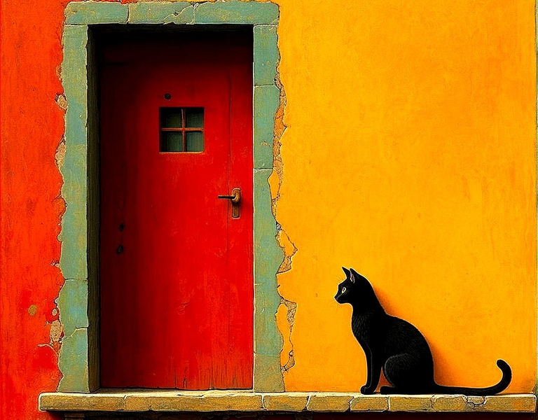 Canvas Home Decor Wall Art - Red Door Cat