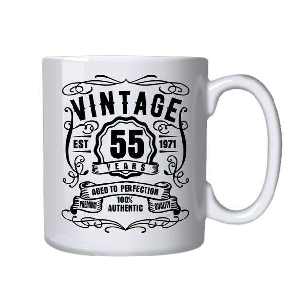 Vintage 55 Years Old Est 1971 Birthday Cup - Mug Gift - White