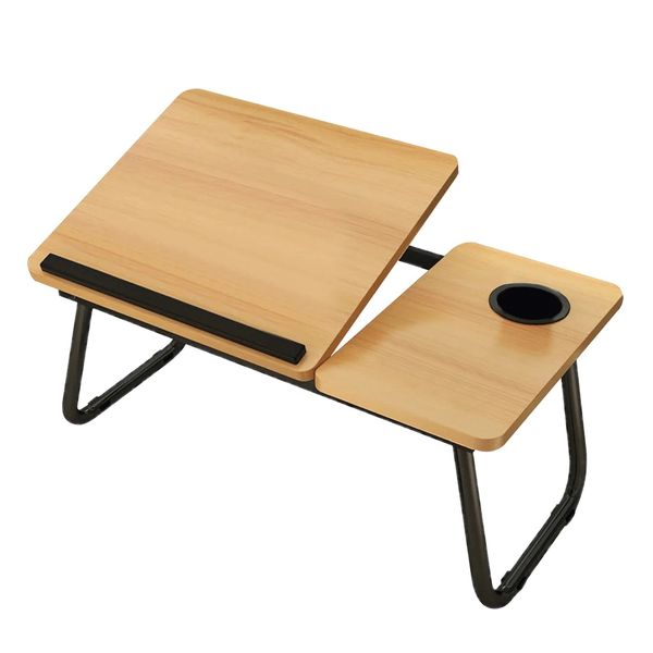 Portable Foldable Laptop Bed Desk with Adjustable Tilt &amp; Cup Holder