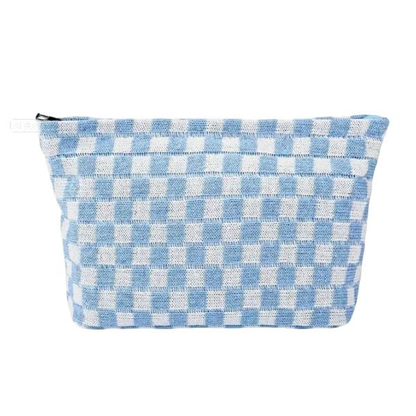 Checkered Makeup Bag - Travel Toiletry Organizer for Women Pockets