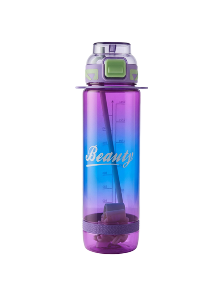 Gradient Motivational Water Bottle with Straw and Carrying Strap