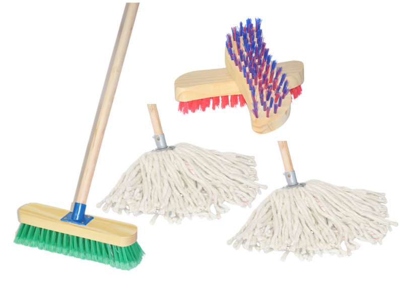 Mop, Broom &amp; Scrub Brush Combo