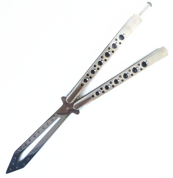 Training butterfly knife Silver Premium Smooth Flip Balisong - Large 24.5cm
