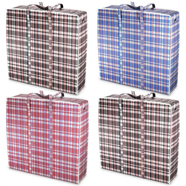 Plaid Clothing Storage Bag, Portable Handle Travel Laundry Duffel Bag 4Pack