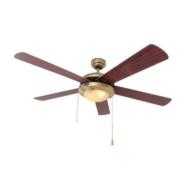 EUROLUX Comet Ceiling Fan, 5 Blade, 52 Inch, Antique Brass/Cherry Maple