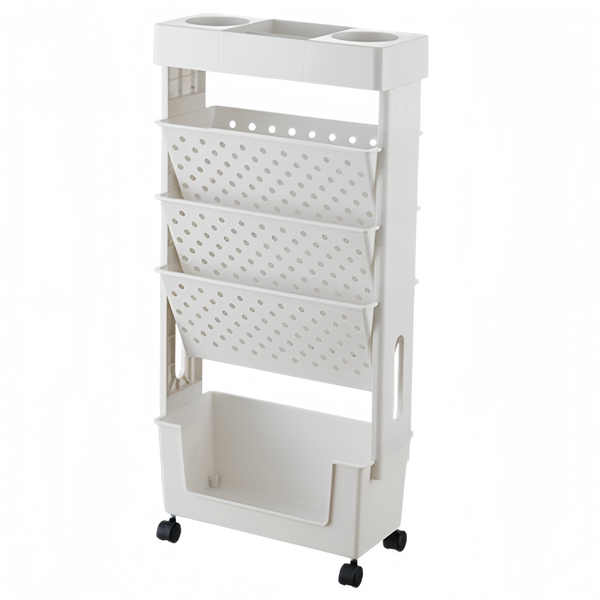 5 Level Double Sided Trolley Storage Bookshelf Cart Magazine Storage