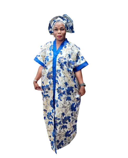 The Loveth Damask Kimono Dress - Blue &amp; Gold Floral