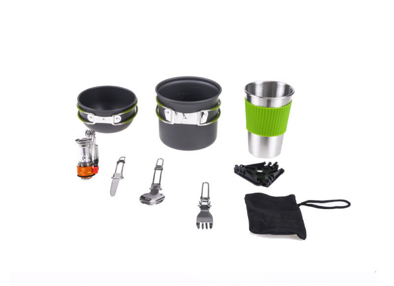 A Set Of 10 Camping Accessories, Made Of Stainless Steel/Silicone