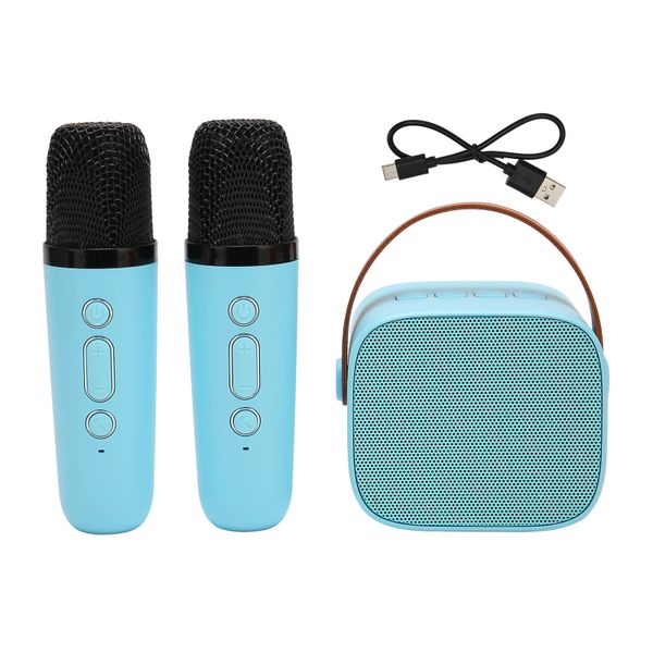 Karaoke Machine Stereo Sound Bluetooth Speaker with 2 Microphones Blue