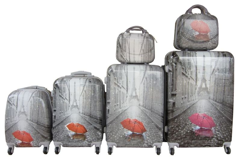 Paris-Themed 6-Piece ABS Luggage Spinner Wheels,4 Suitcases, 2 Vanity Cases