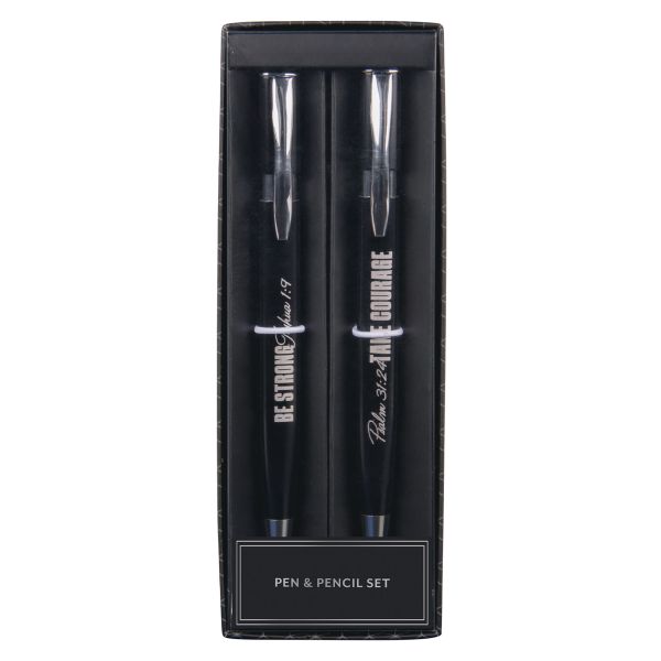 Executive Pen and Pencil Set - Be Strong, Take Courage, Black