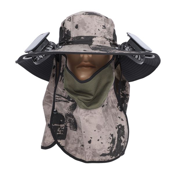 Khaki Wide Brim Solar Fan Fishing Hat