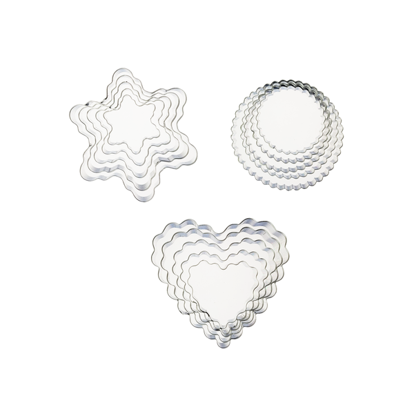Stainless Steel Cookie Cutter Set - 15 Piece (Heart,Flower, Round Fluted)