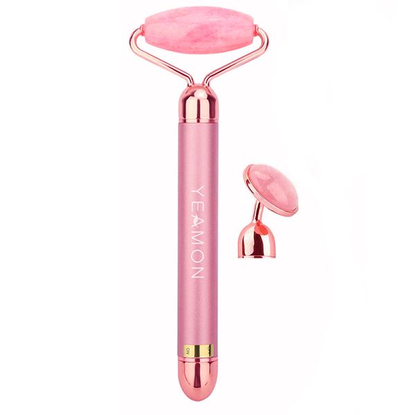 2-in-1 Electric Jade Roller Facial Massager,Rose Quartz Beauty Bar for Face