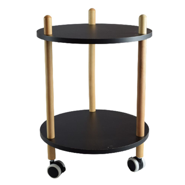 Round 2 Tier Coffee Cart, Side Table on Wheels - Black