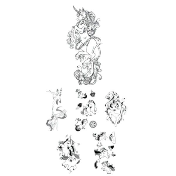 6 Piece - Enchanted Unicorn Wonderland Temporary Tattoo - Black