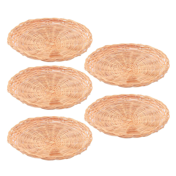 5 Pcs Bamboo Paper Plate Holder - 10 Inch Round Woven Plate Holder, Reusabl