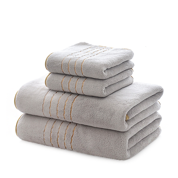 4Pieces Home Coral Velvet Towel and Bath Towel Set - Light Grey