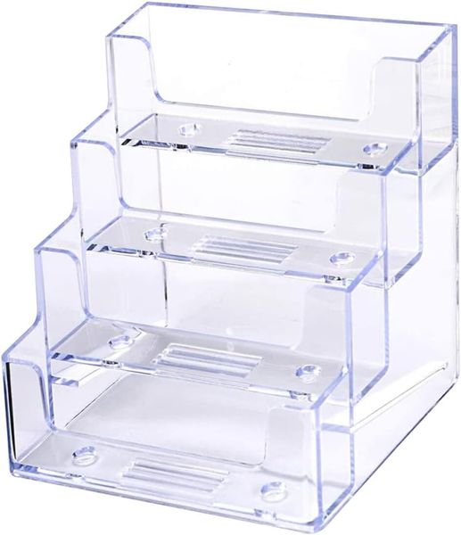 Business Card Holder 4-grid Desktop Organizer Name Cards Storage Case