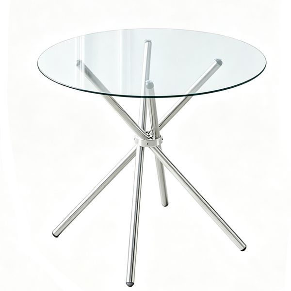 Tempered Glass Round Dining Table, Gold/Silver Metal Leg for Small Home