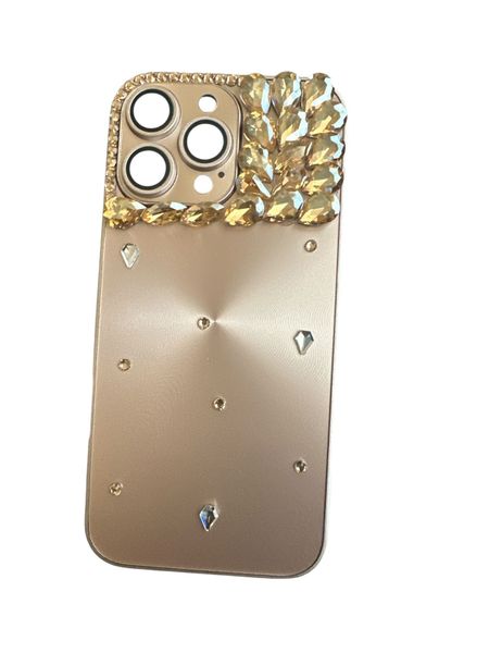 Gold Back Phone Case Rhinestones Compatible With Iphone 14,15&amp; 16 Pro Max