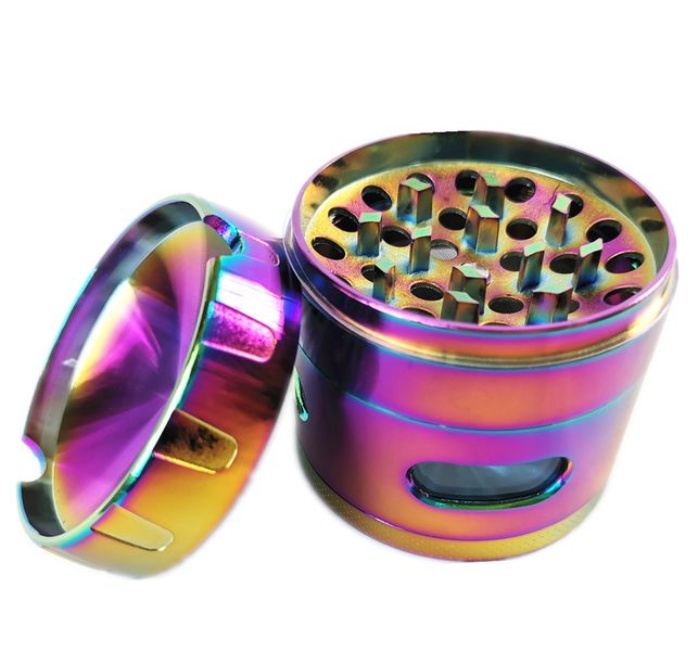 Dry Herb Grinder Crusher 4 Stage - Ash Tray Lid - 60mm Large Iridescent