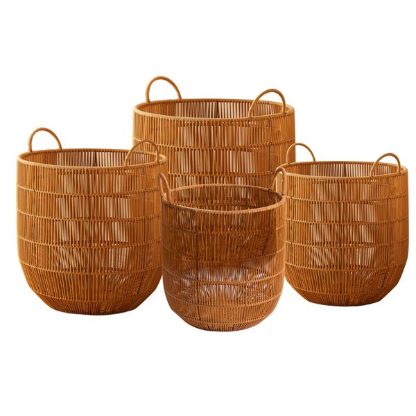 Rattan Basket Set for Laundry - Woven Storage Bins Organiser - Set of 4