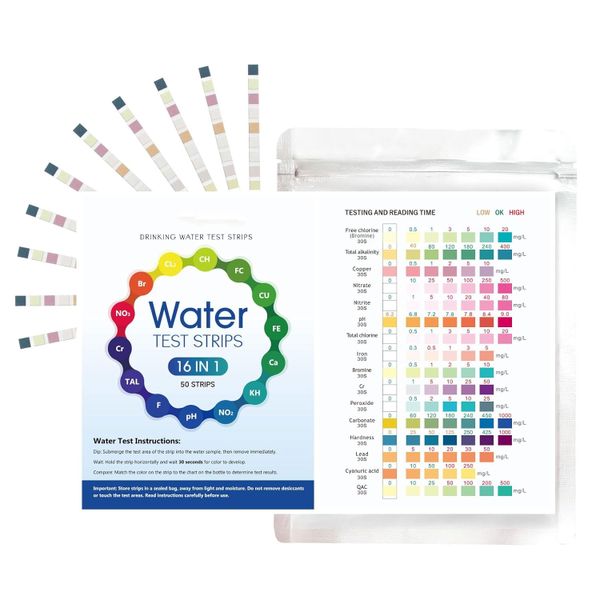 100Pack 16-in-1 Home Water Test Strips - Detect Lead, pH, Hardness &amp; More
