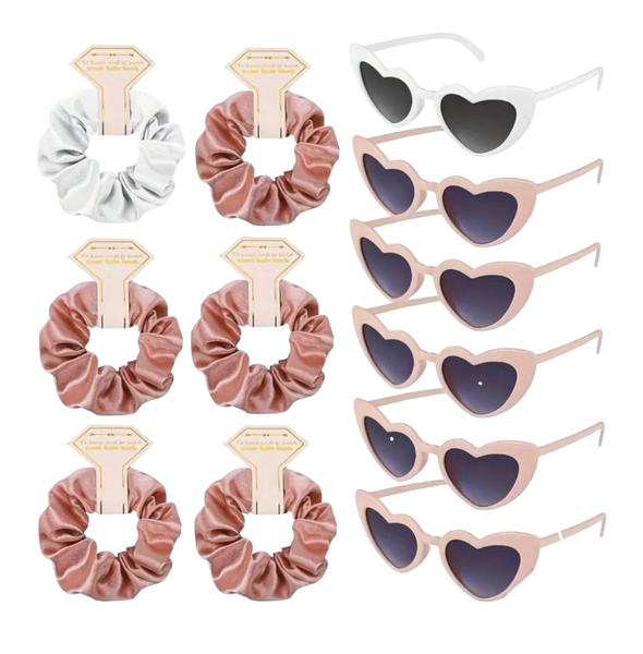 Satin Scrunchies and Heart-shaped Sunglasses - 12 Pack