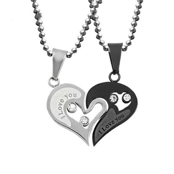 His & Her Heart Couple Necklaces (Black & Silver Shop Today. Get it