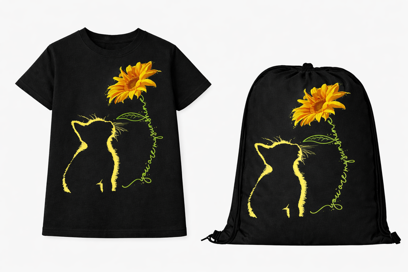 Cats - You are my sunshine Kids Black T-shirt &amp; Drawstring Bag