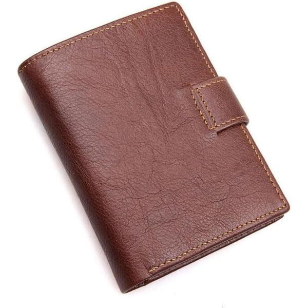 Men's Genuine Leather Bifold Wallet for 9 Cards - Dark Brown