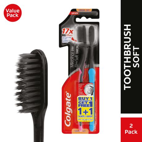 Colgate Slim Soft Black Toothbrush Pack (2 Units) - 17X Thinner Tips for Delicate Cleaning