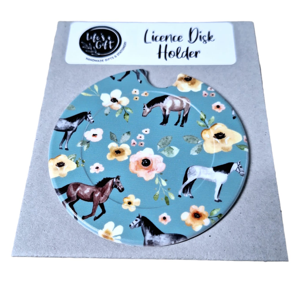 Navy Licence Disk Holder - Beautiful Horses &amp; Blooming Flowers