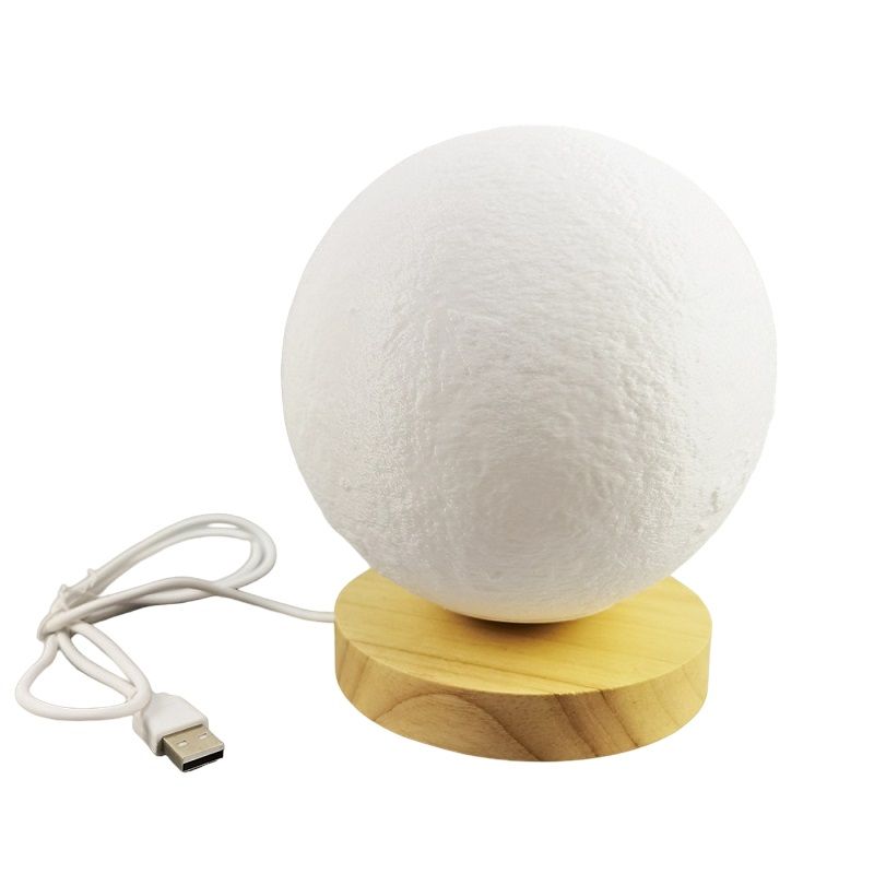 Round Warm White Rotating Moon Lamp with Remote Control - 18cm