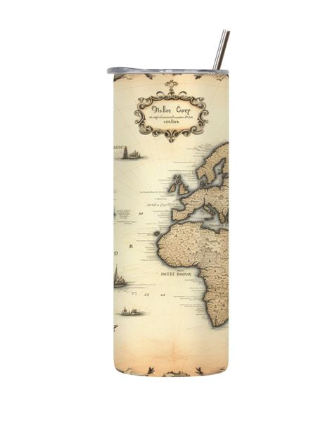 Vintage World 20 Oz Tumbler with Lid Straw Trendy Maps Graphic Present 104