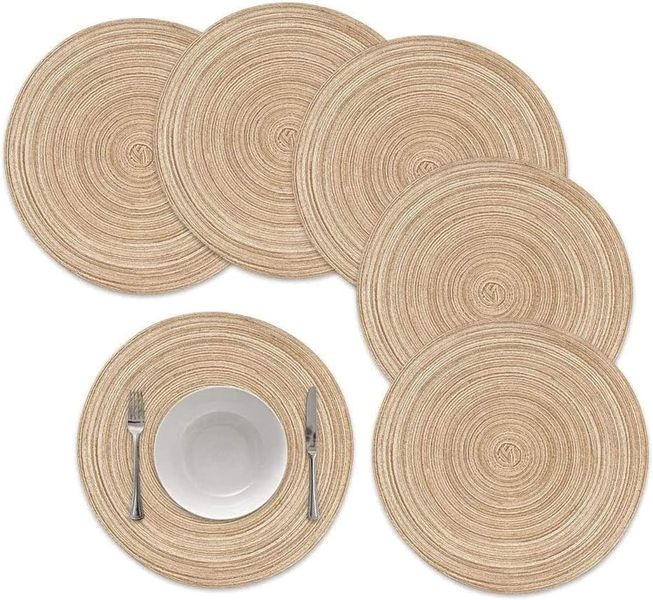 Sulfar Round Braided Placemats Set of 5PCS Round Table Mats Woven