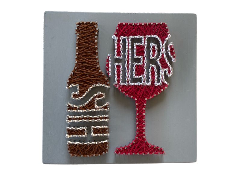 His and Hers string art wall art decor for bar beer wine handmade gift