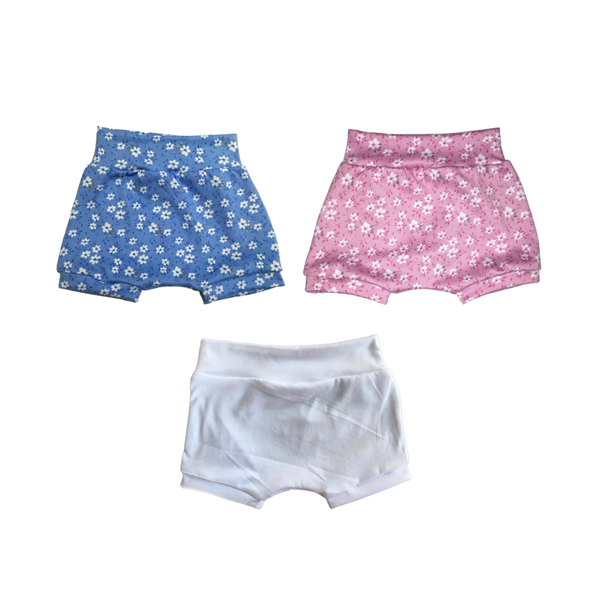 Baby Nappy Covers Harems - Pink Flowers, Blue Flowers &amp; White