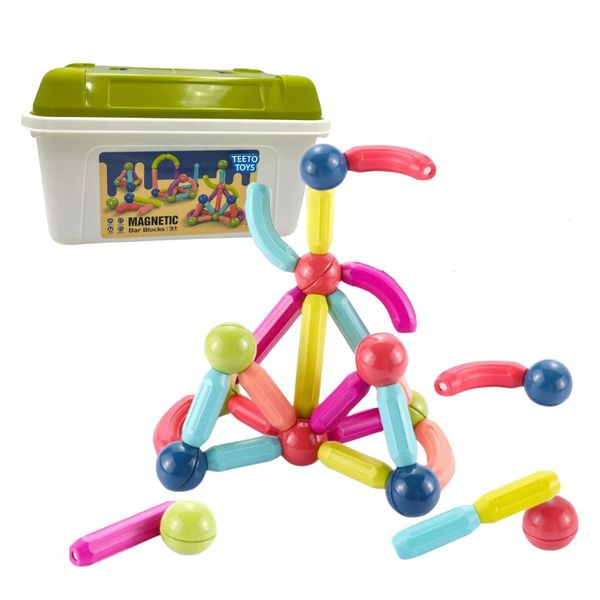 TEETO TOYS - 64 Piece Magna-Bars - Magnetic Blocks - STEM Toys for Kids