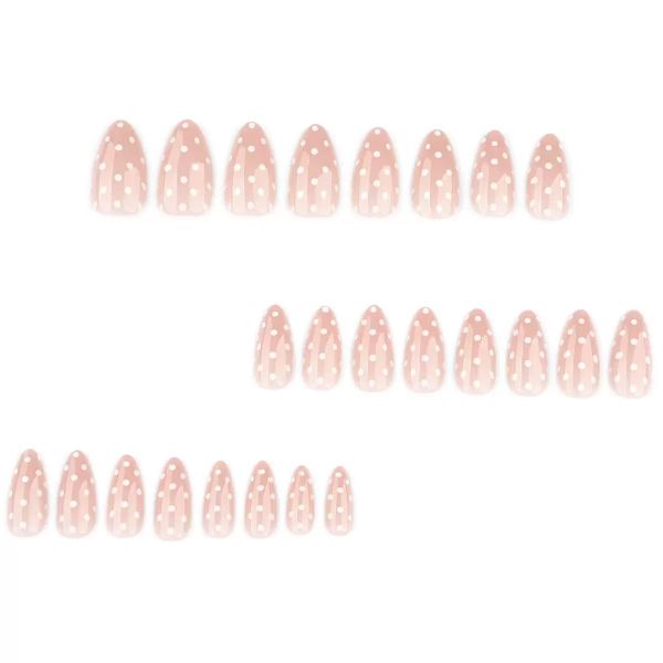 Press Type Square 3D Pink French Polka Dot Almond Shaped Nail Art
