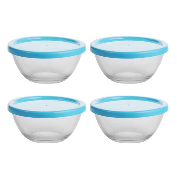 Premium 4-Piece Glass Bowl Set with Colorful Lids (400ml Each)