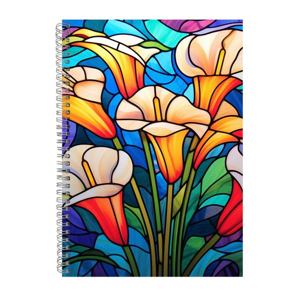 Stained Glass Rainbow Calla Lilies Notebook Gift Idea A4 Notepad Pad 108