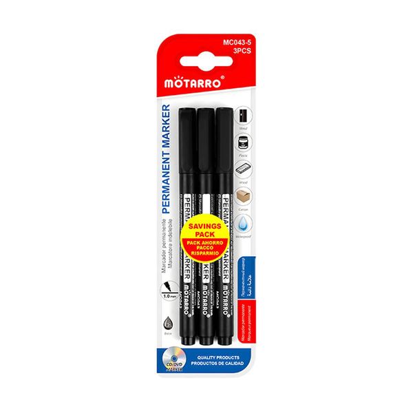 High Quality 3 Pieces Waterproof Black Permanent Markers